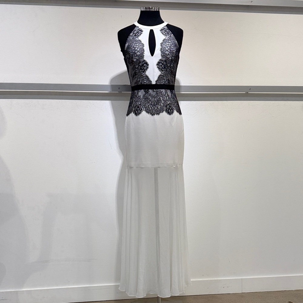 BCBGMaxAzria Black and White Lace Maxi Dress